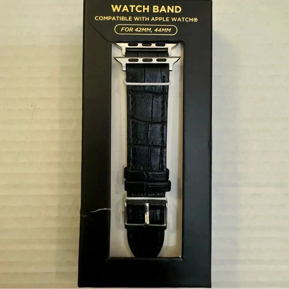 American Exchange Men's Watch Strap, Silver/Black 42-44mm